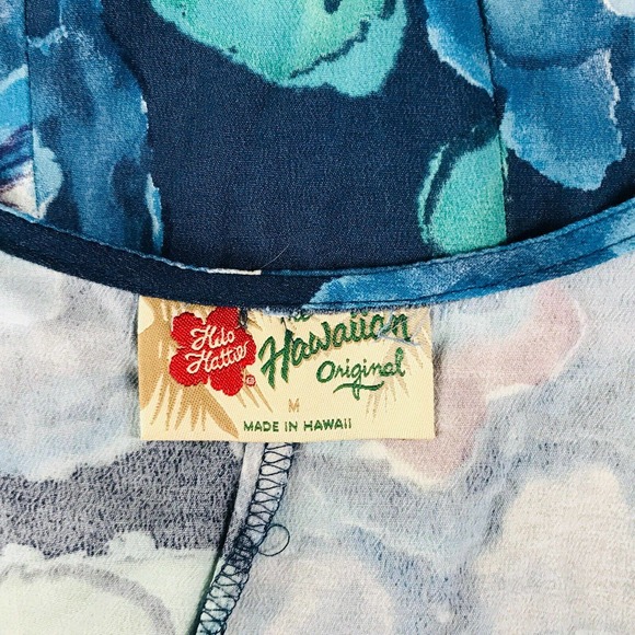 Hilo Hattie Women's Medium Tank Dress Blue Floral Side Tie Wrap Hawaiian BK4 - Picture 3 of 5